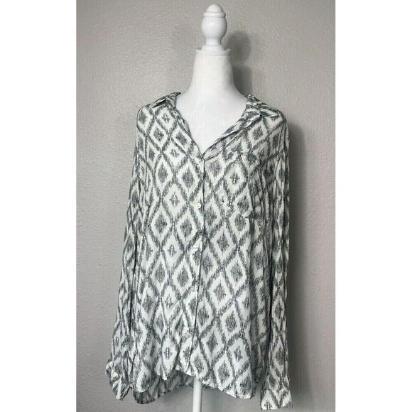 Cloth And Stone Ravenna Large Women Button Up Blouse White Black - Picture 2 of 6